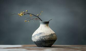 Japonais vase dans monochrome, en portant une seul fleur. ai génératif photo