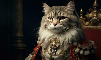 capricieux image de une chat dans Royal tenue. ai génératif photo