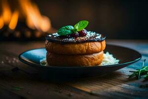 une assiette de nourriture avec une cannelle chignon et une brin de menthe. généré par ai photo