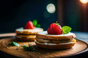 deux des sandwichs avec des fraises sur Haut. généré par ai photo