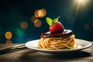 spaghetti avec fraise sur une plaque. généré par ai photo