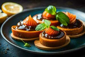 fumé Saumon sur une assiette avec citron tranches. généré par ai photo