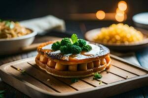 une assiette avec une sandwich et brocoli sur il. généré par ai photo