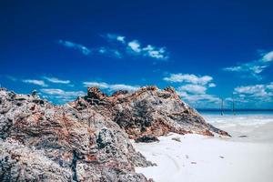 vue sur la plage avec le rocher en île