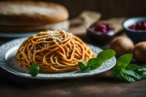 spaghetti avec tomate sauce sur une plaque. généré par ai photo