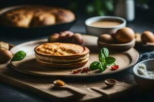 une assiette avec une sandwich et des œufs sur il. généré par ai photo