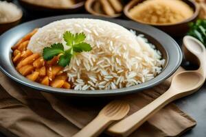 une bol de riz avec des légumes et épices. généré par ai photo