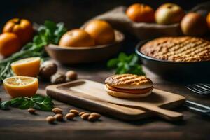 une assiette avec une sandwich et des oranges sur il. généré par ai photo