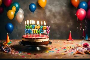 content anniversaire gâteau avec bougies. généré par ai photo