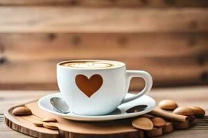 café avec cœur sur le soucoupe. généré par ai photo