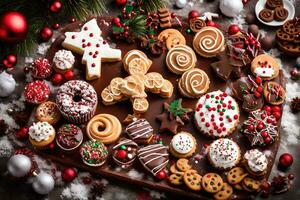 Noël biscuits sur une plaque. généré par ai photo