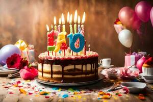 une anniversaire gâteau avec bougies et le nombre ola. généré par ai photo