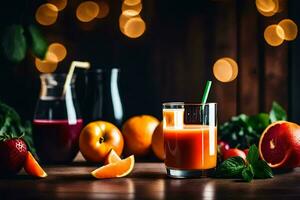 jus dans une verre avec des fruits et des légumes. généré par ai photo