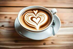 une tasse de café avec une cœur en forme de latté art. généré par ai photo