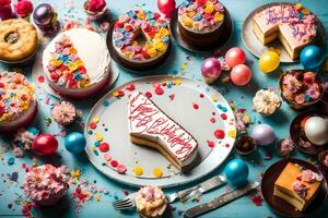 une table avec Gâteaux et autre desserts. généré par ai photo