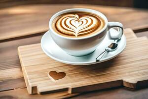 une tasse de café avec une cœur forme dans le milieu. généré par ai photo