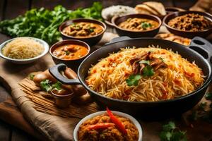 Indien nourriture dans une poêle. généré par ai photo