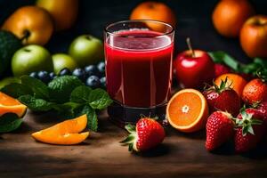 une verre de jus avec des fruits et des légumes. généré par ai photo