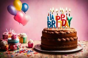 une anniversaire gâteau avec bougies sur il. généré par ai photo