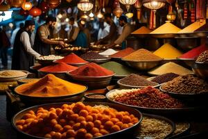 une marché avec beaucoup différent les types de épices. généré par ai photo