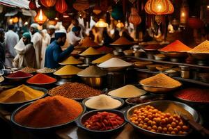 une marché avec beaucoup différent les types de épices. généré par ai photo