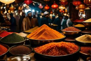 une marché avec beaucoup différent les types de épices. généré par ai photo