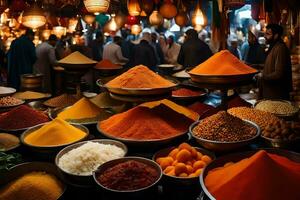 une marché avec beaucoup différent les types de épices. généré par ai photo