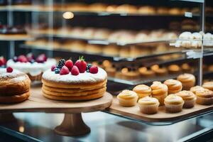 une afficher de des pâtisseries dans une boulangerie. généré par ai photo