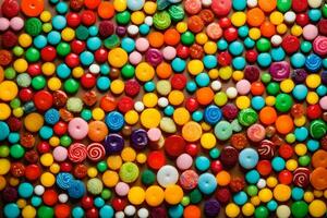 coloré bonbons boutons sur une mur. généré par ai photo