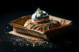 une Donut avec arrose et fouetté crème. généré par ai photo