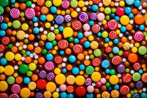 coloré bonbons bonbons sur une noir Contexte. généré par ai photo