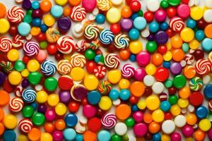 coloré bonbons des sucreries sur une blanc Contexte. généré par ai photo