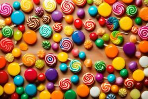 coloré bonbons sucettes sur une tableau. généré par ai photo