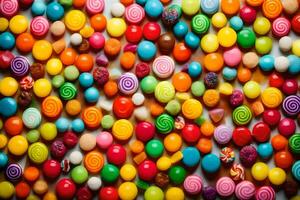 une grand groupe de coloré bonbons des sucreries. généré par ai photo