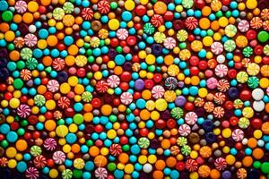 une coloré bonbons mur avec beaucoup différent des sucreries. généré par ai photo