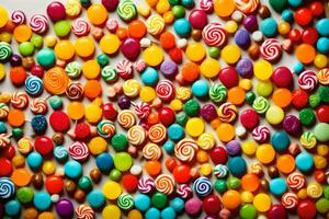 coloré bonbons bonbons sur une blanc Contexte. généré par ai photo