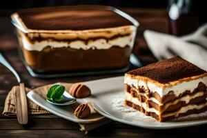 tiramisu dessert sur une plaque. généré par ai photo