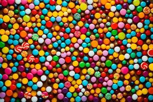 coloré bonbons des sucreries sur une foncé Contexte. généré par ai photo