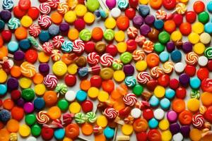 une grand pile de coloré bonbons des sucreries. généré par ai photo