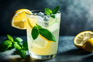 une verre de limonade avec menthe feuilles et citrons. généré par ai photo