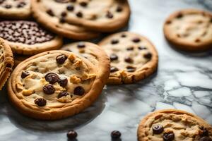 une proche en haut de biscuits sur une marbre comptoir. généré par ai photo