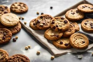 une variété de biscuits sur une tableau. généré par ai photo