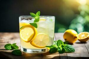 limonade dans une verre avec menthe feuilles. généré par ai photo