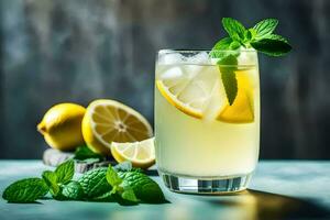 une verre de limonade avec menthe feuilles et citrons. généré par ai photo