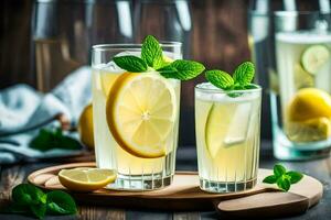 limonade avec menthe feuilles et citron tranches. généré par ai photo