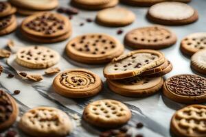 une variété de biscuits et des biscuits sur une tableau. généré par ai photo