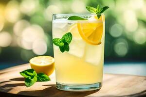 une verre de limonade avec menthe feuilles et citrons. généré par ai photo