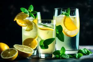 limonade dans des lunettes avec citrons et menthe feuilles. généré par ai photo