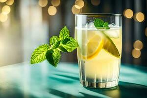 une verre de limonade avec menthe feuilles. généré par ai photo