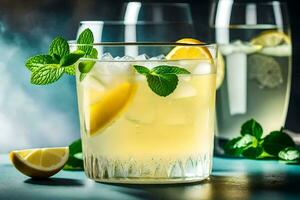 limonade avec menthe feuilles et citron tranches. généré par ai photo